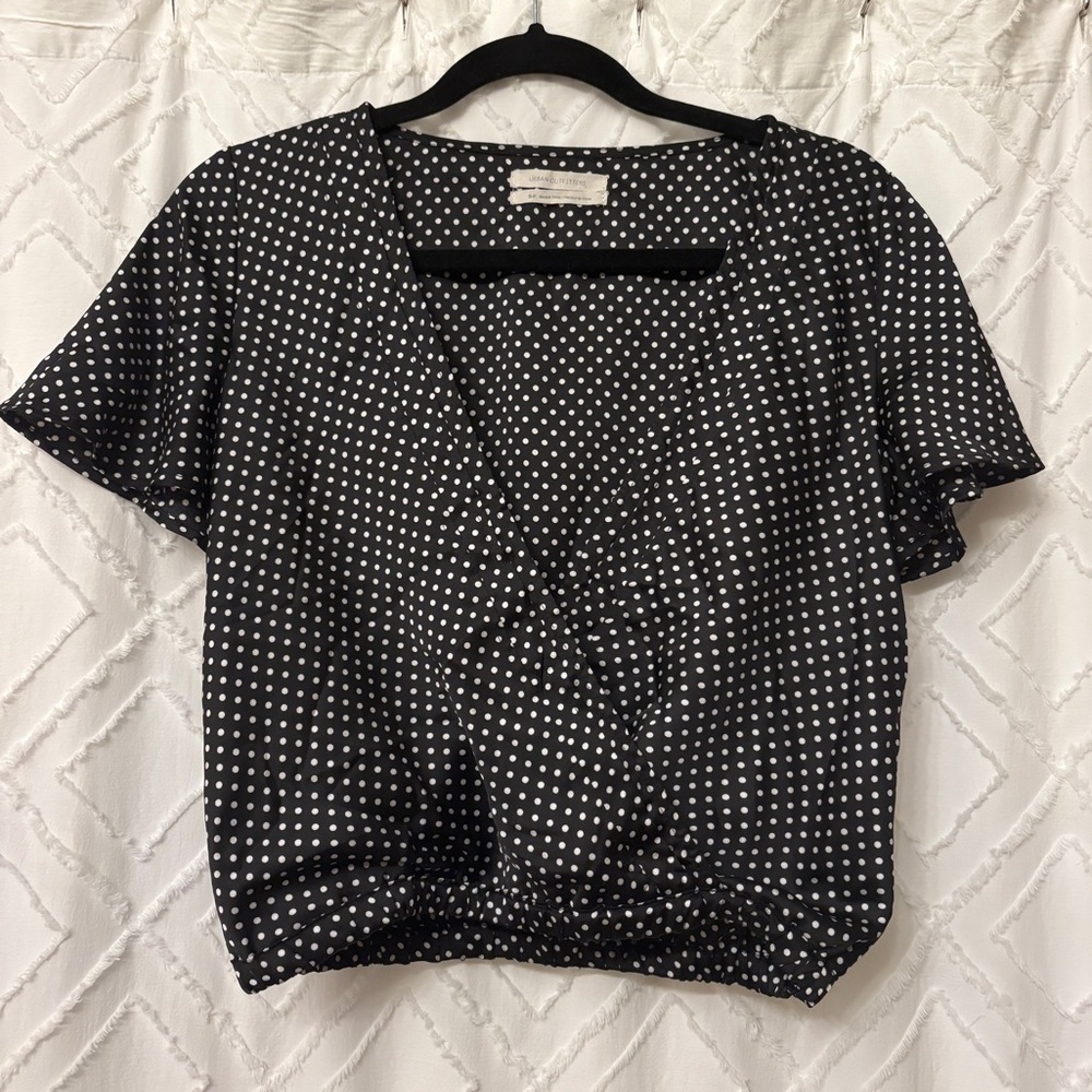 Urban Outfitters Black Polka Dot Wrap Blouse